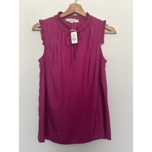 Loft Pink Pleated Next Tie Top Sz XS Cap Sleeves Cami Office Work Contemporary